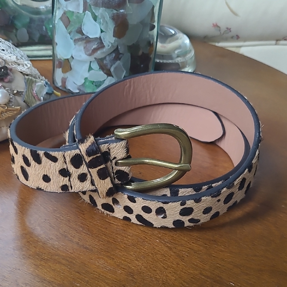 Loklik Genuine Leather Dyed Hair Leopard Print Women's Belt  M